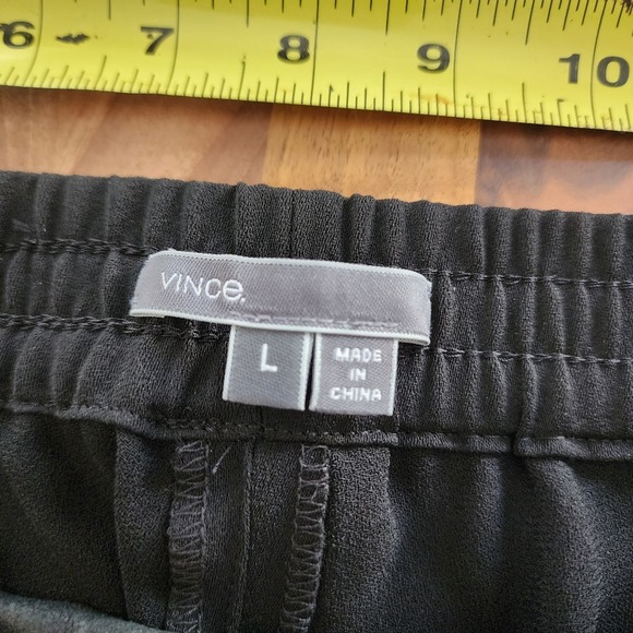 VINCE Black Genuine Leather Crepe Mixed Media Jogger Pants Size Large - Picture 13 of 14